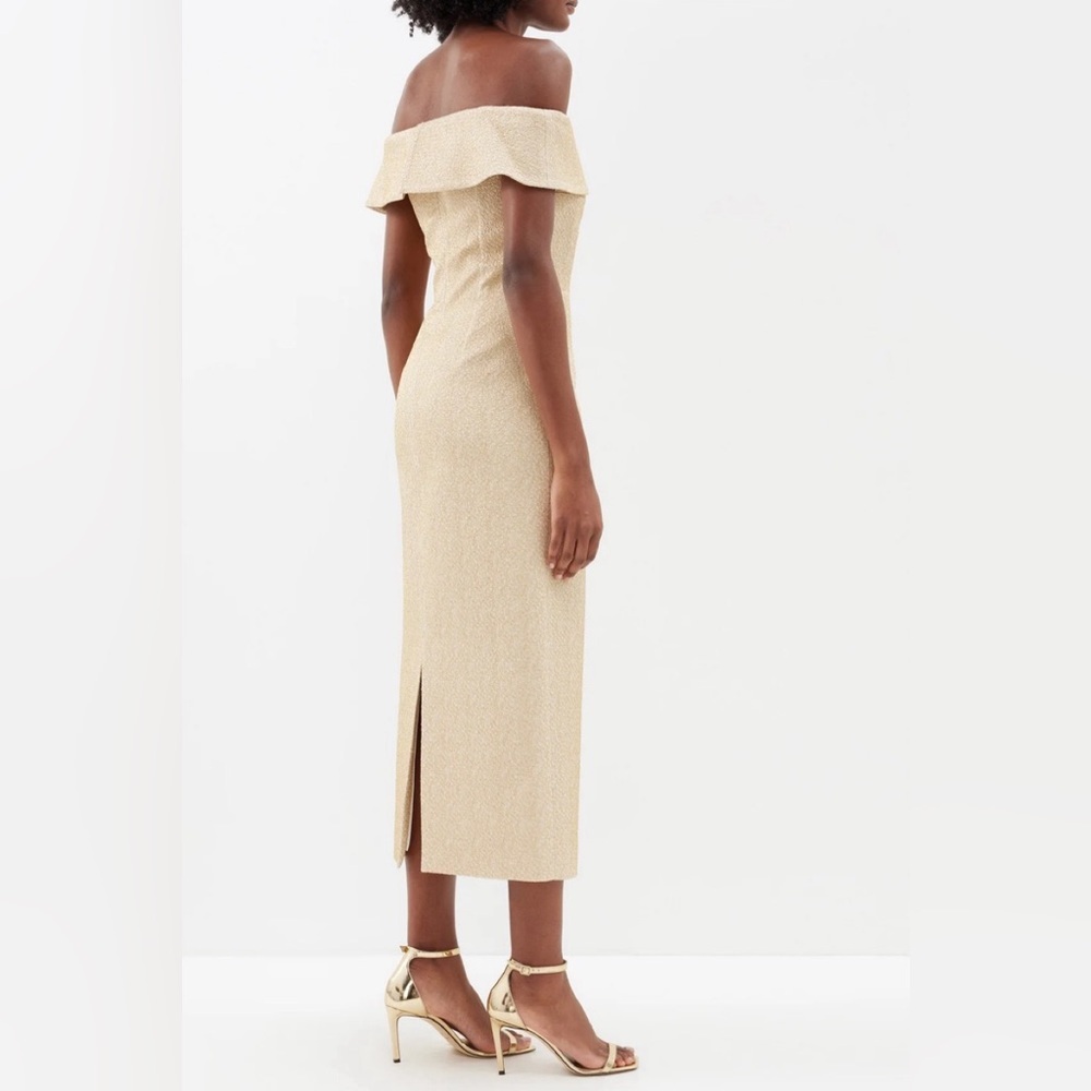 NEW EMILIA WICKSTEAD Dress Gold Charlie Off Shoulder Metallic Dress Size 2